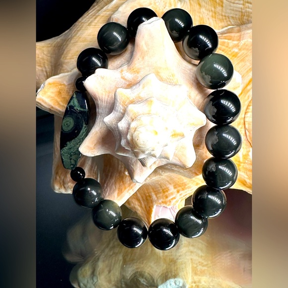 OBSIDIAN + KAMBABA NATURAL BRACELET size 7.5” - Picture 2 of 16